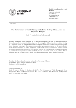 The Performance of Public Transport in Swiss Metropolitan Areas: an Empirical Analysis