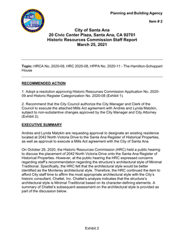 City of Santa Ana 20 Civic Center Plaza, Santa Ana, CA 92701 Historic Resources Commission Staff Report March 25, 2021