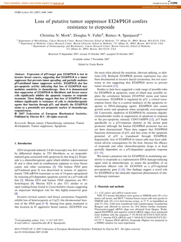 Loss of Putative Tumor Suppressor EI24/PIG8 Confers Resistance to Etoposide