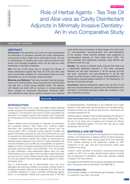 Tea Tree Oil and Aloe Vera As Cavity Disinfectant Adjuncts In