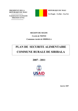 Plan De Securite Alimentaire Commune Rurale De Siribala