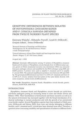 Genotypic Differences Between Isolates of Phytophthora Cinnamomi Rands and P