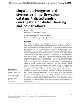 Linguistic Advergence and Divergence in North-Western Catalan: a Dialectometric Investigation of Dialect Leveling and Border Effects