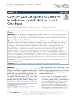 Successive Waves of Dipteran Flies Attracted to Warfarin-Intoxicated Rabbit Carcasses in Cairo, Egypt Alaa Abd El-Gawad1, Rawda M