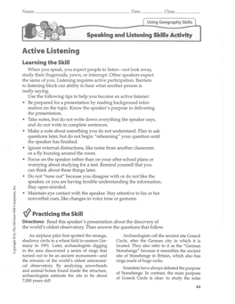 Speaking and Listening Skills Activity