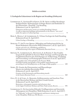 Inhaltsverzeichnis I. Geologische Exkursionen in Die Region Um Straubing (Ostbayern) Lehrberger, G., Schäfer,W. & Krenn, D