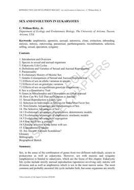 Sex and Evolution in Eukaryotes - C