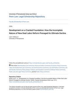 How the Incomplete Nature of New Deal Labor Reform Presaged Its Ultimate Decline