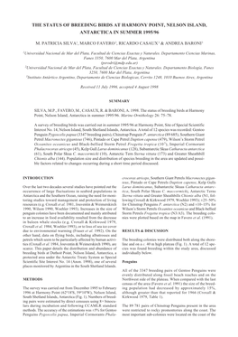 The Status of Breeding Birds at Harmony Point, Nelson Island, Antarctica in Summer 1995/96