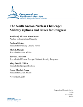 The North Korean Nuclear Challenge: Military Options and Issues for Congress