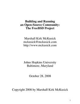 Building and Running an Open-Source Community: the Freebsd Project