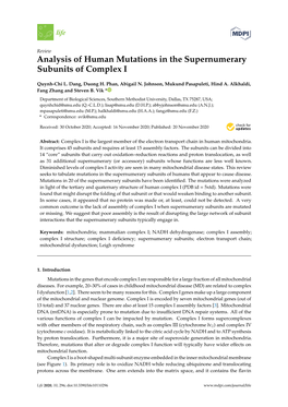Analysis of Human Mutations in the Supernumerary Subunits of Complex I