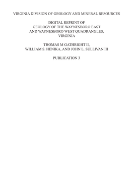 Geology of the Waynesboro East and Waynesboro West Quadrangles, Virginia