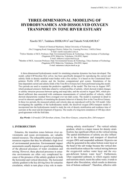 Three-Dimensional Modeling of Hydrodynamics and Dissolved Oxygen Transport in Tone River Estuary