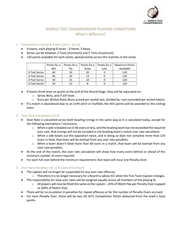 WORLD TEST CHAMPIONSHIP PLAYING CONDITIONS What's Different?