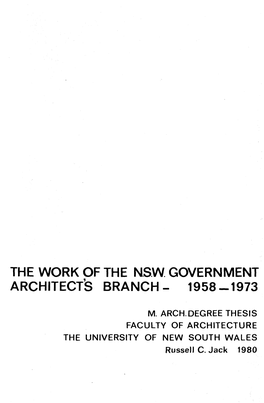The Work of the Nsw Government Architect's Branch- 1958-1973