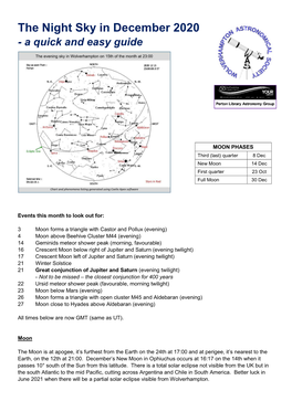 The Night Sky in December 2020 - a Quick and Easy Guide