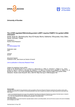 University of Dundee the Mtor Regulated RNA-Binding Protein