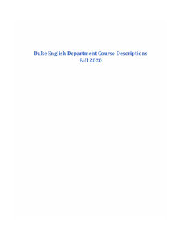 Duke English Department Course Descriptions Fall 2020