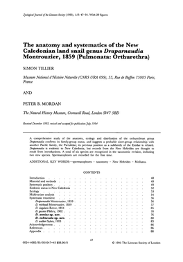 The Anatomy and Systematics of the New Caledonian Land Snail Genus Draparnaudia Montrouzier, 1859 (Pulmonata: Orthurethra)