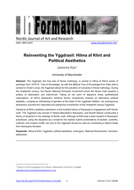 Nordic Journal of Art and Research Reinventing the Yggdrasil: Hilma Af Klint and Political Aesthetics