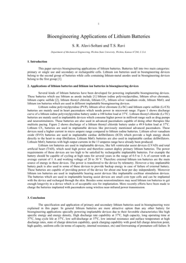 Bioengineering Applications of Lithium Batteries