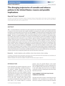 The Diverging Trajectories of Cannabis and Tobacco Policies in the United States: Reasons and Possible Implications