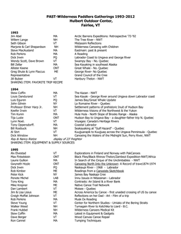 PAST-Wilderness Paddlers Gatherings 1993-2012 Hulbert Outdoor Center, Fairlee, VT