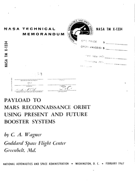 Payload to Mars Reconnaissance Orsit Using Present and Future Booster Systems