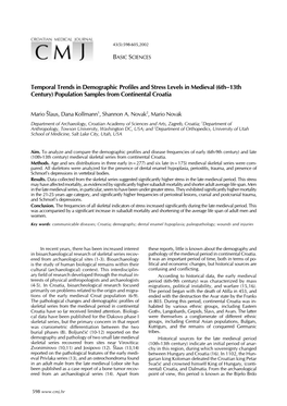 Temporal Trends in Demographic Profiles and Stress Levels in Medieval (6Th–13Th Century) Population Samples from Continental Croatia