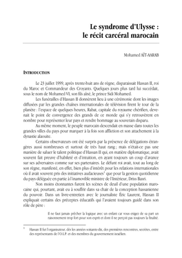 Le Syndrome D'ulysse : Le Récit Carcéral Marocain