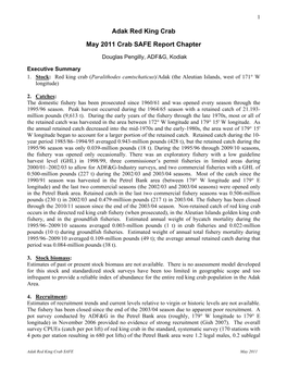 Adak Red King Crab May 2011 Crab SAFE Report Chapter