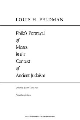 Philo's Portrayal of Moses in the Context of Ancient Judaism