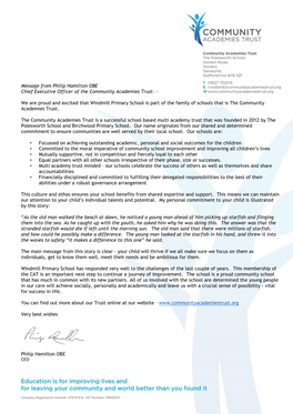 Message from Philip Hamilton OBE Chief Executive Officer of the Community Academies Trust