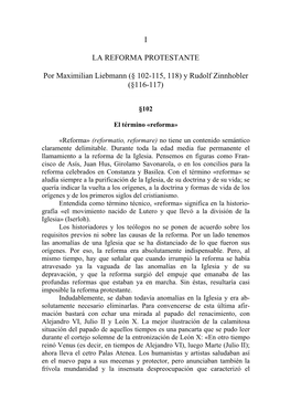 I LA REFORMA PROTESTANTE Por Maximilian Liebmann