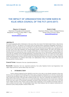 The Impact of Urbanization on Farm Sizes in Kuje Area Council of the Fct (2010-2017)