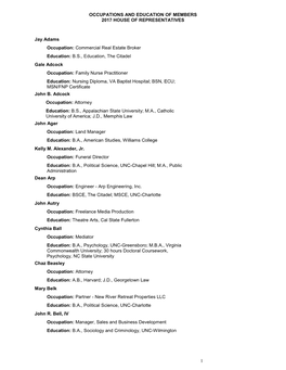 Occupations and Education of Members 2017 House of Representatives