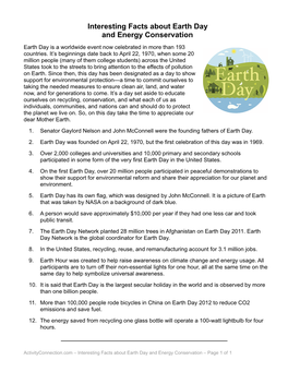 Interesting Facts About Earth Day and Energy Conservation