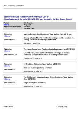 Area 2 Planning Committee Part 1 Public 4 August 2010 DECISIONS