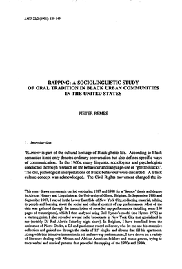 Rapping: a Sociolinguistic Study of Oral Tradition in Black Urban Communities in the United States