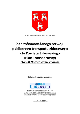 Plan Zrównoważoneg Publicznego Transportu Dla Powiatu Łukow (Plan
