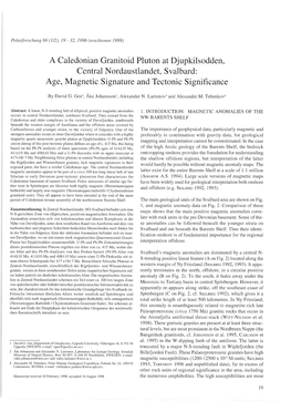 A Caledonian Granitoid Pluton at Djupkilsodden, Central Nordaustlandet, Svalbard: Age, Magnetic Signature and Teetonic Significance