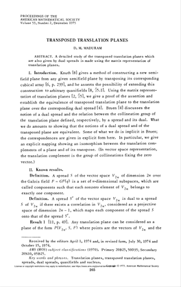 Transposed Translation Planes