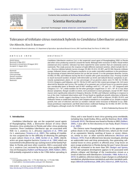 Tolerance of Trifoliate Citrus Rootstock Hybrids to Candidatus Liberibacter Asiaticus