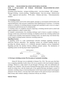 Secx1034 Telecommunication Switching Systems