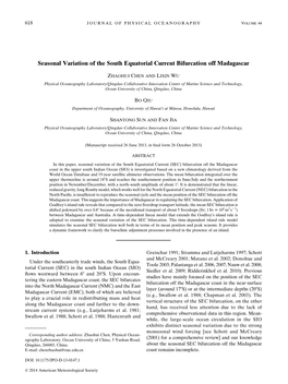 Seasonal Variation of the South Equatorial Current Bifurcation Off Madagascar