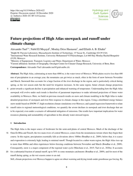 Future Projections of High Atlas Snowpack and Runoff Under Climate Change Alexandre Tuel1,4, Nabil El Moçayd2, Moulay Driss Hasnaoui3, and Elfatih A