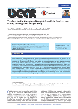 Trends of Suicide Attempts and Completed Suicide in Ilam Province of Iran; a Demographic Analysis Study