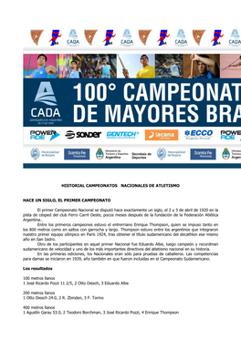 Historial a Los 100° Campeonato Nacional De