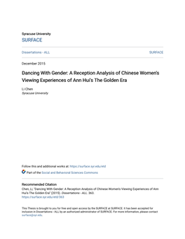 A Reception Analysis of Chinese Women's Viewing Experiences of Ann Hui's the Golden Era